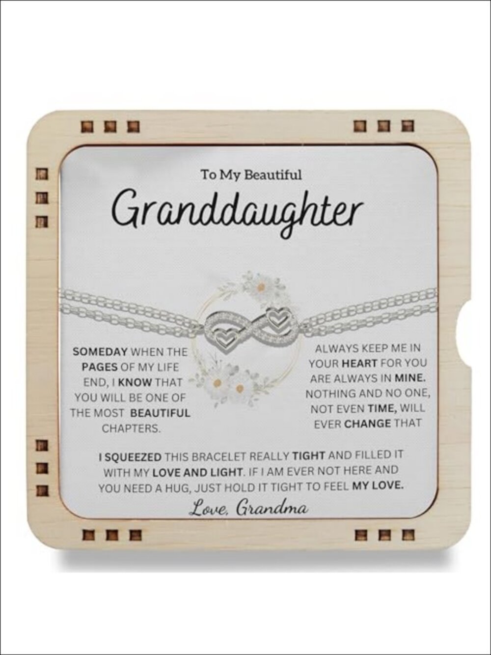 Sterling Silver Infinity Bracelet Granddaughter Gift with Heart Message Card